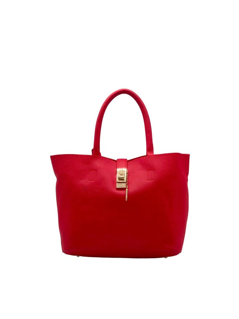 Red Pebbled Faux Leather Convertible Tote Bag